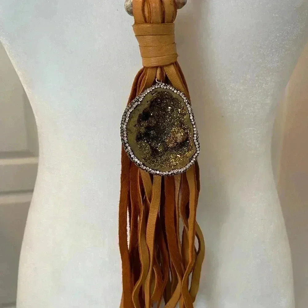 High End Statement Long Necklace Southwestern Lea… - image 3